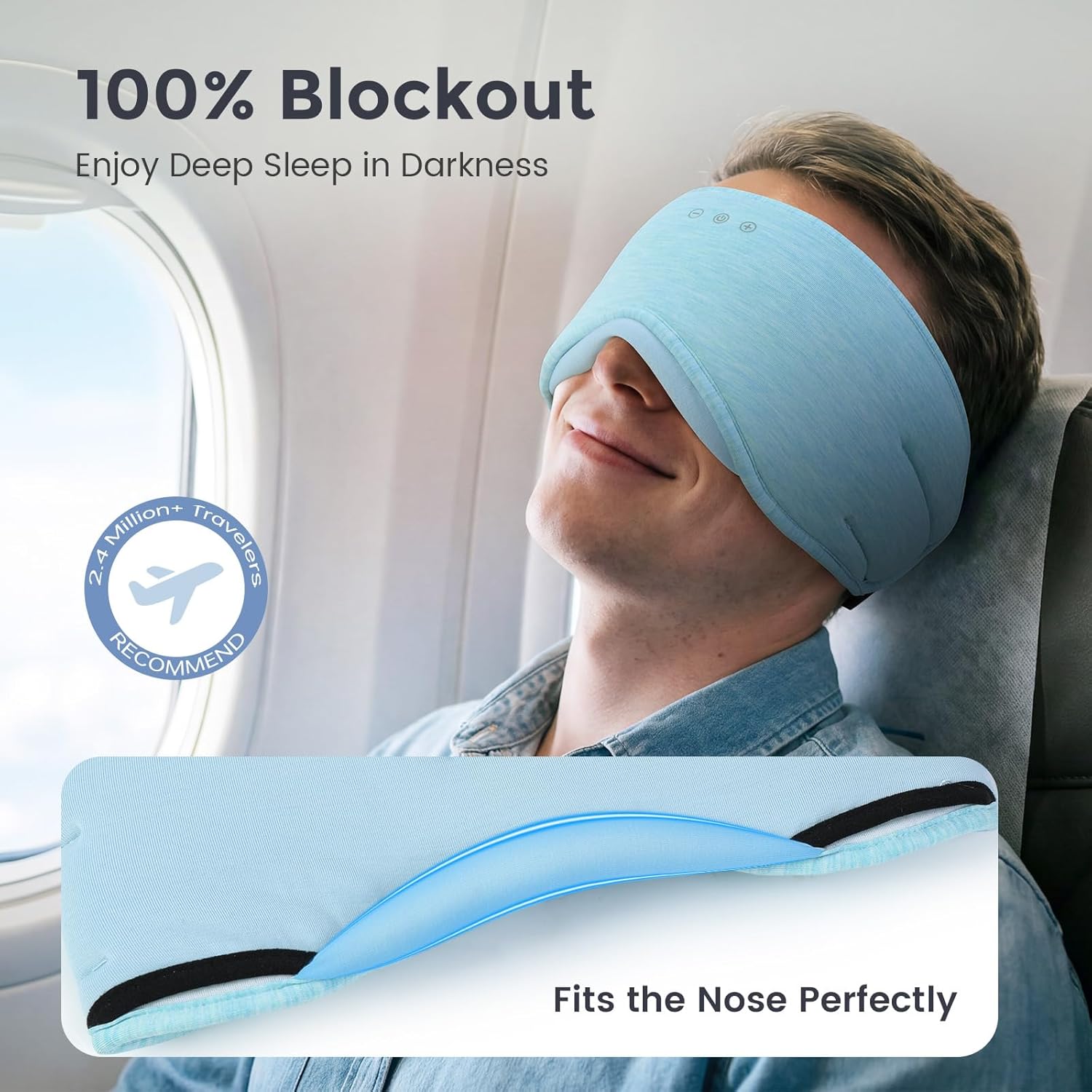 Sleep Headphones with Bluetooth 5.4 Sleep Mask, Bamboo Cotton Music Wireless Bluetooth Eye Mask for Sleeping, Earphones HD Speaker Microphone for Travel, Gifts for Men Women(Blue)