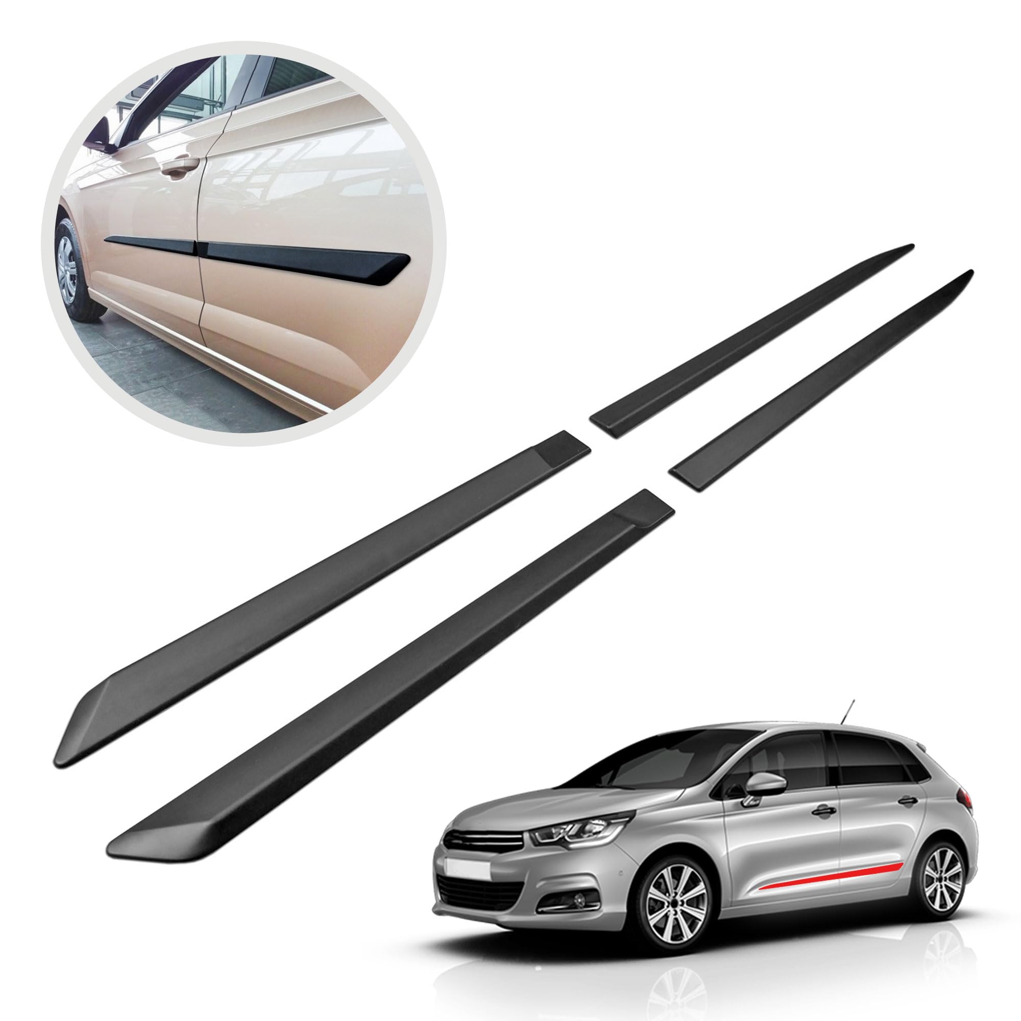 CHROMEMASTER | Schutzleisten für Autotüren Kompatibel mit Citroen C4 Hatchback 2010-2017 | Kunststoff Dekorative Seitenleisten schützen Lack und Fahrzeugtüren vor Kratzer und Beschädigung