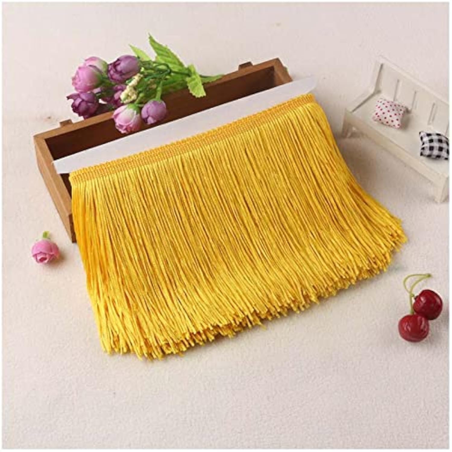 CENPEK 10 Yards of 6 Inch Fringe Trim Lace Tassel White Chainette Fringe Trim Ribbon for Latin Dance Dress DIY Clothing Embellishment Lamp Shade and Pillow Decorations-Yellow