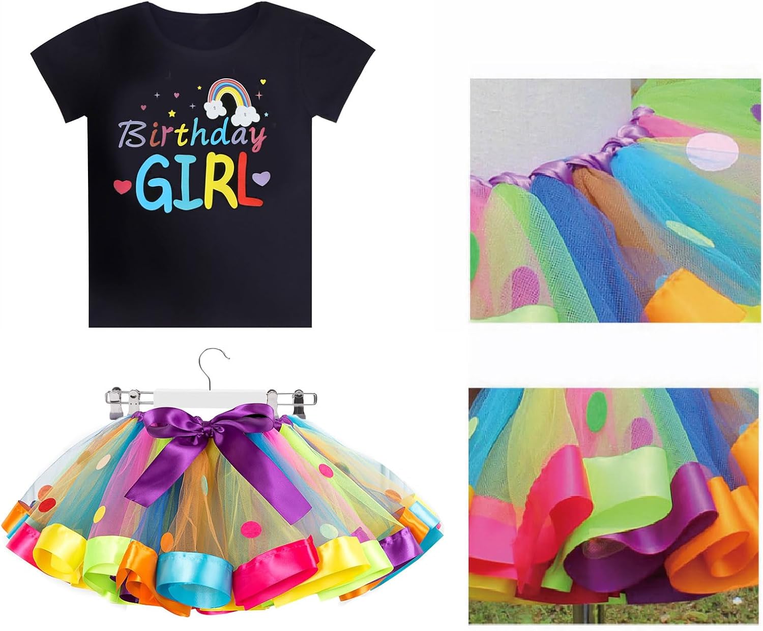 Girls Rainbow Tutu Ballet Skirt with Shirt, Necklace & Bracelet