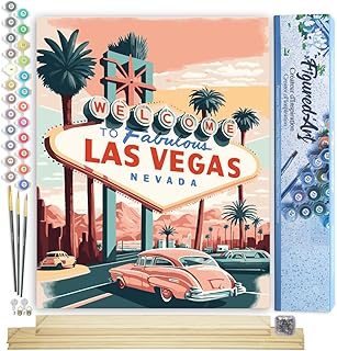 Figured'Art Paint by Numbers for Adults Travel Poster Las Vegas 16"x20" - Craft Art Painting Rolled Canvas with DIY Wooden Frame