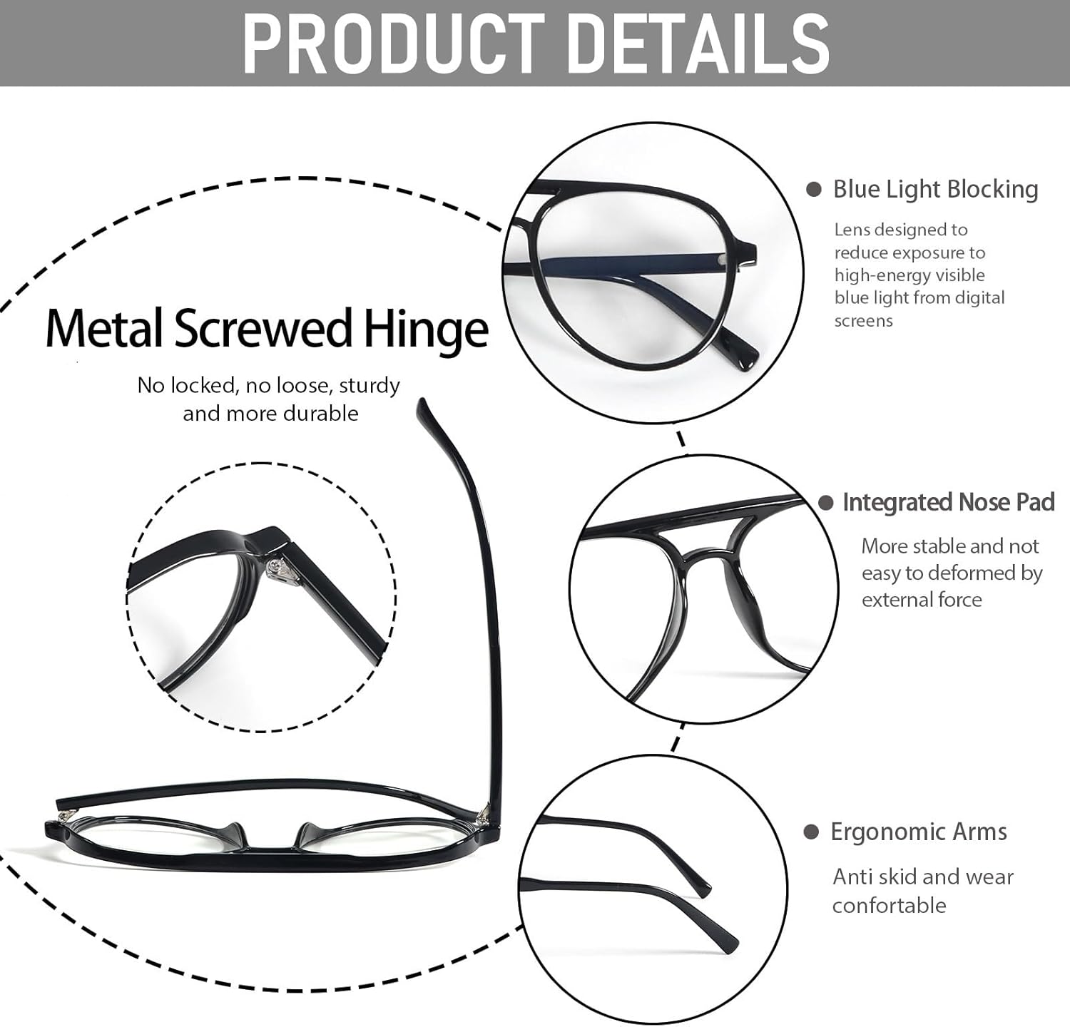 DXYXYO Retro Aviator Reading Glasses for Women, Mens Lightweight Blue Light Blocking Computer Readers - Image 4