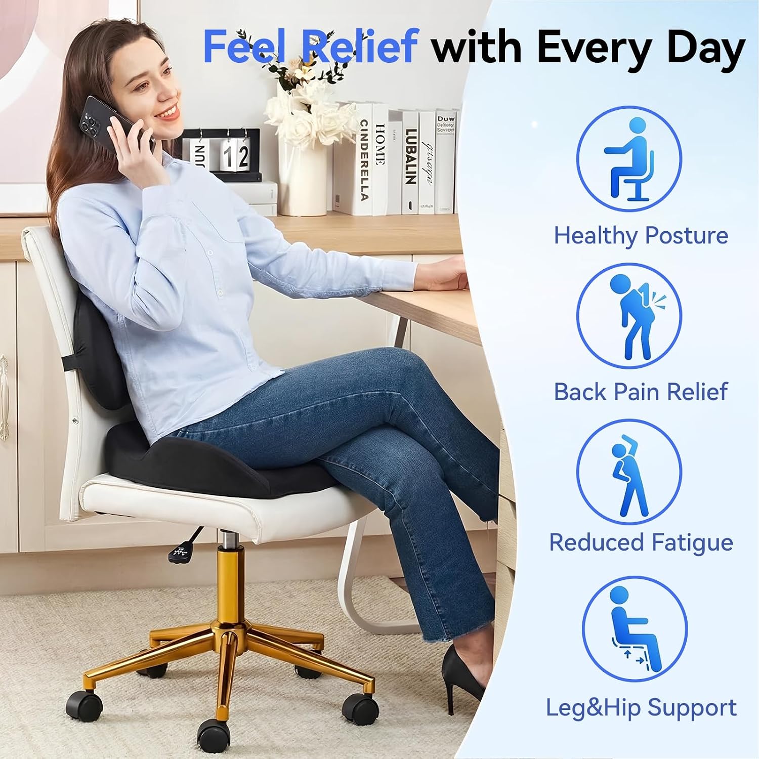 Extra Large Memory Foam Seat Cushion and Lumbar Support Pillow for Office Chair Pressure Relief Sciatica & Tailbone Pain Relief Chair Pad for Home,Car Seat,Wheelchair image 2
