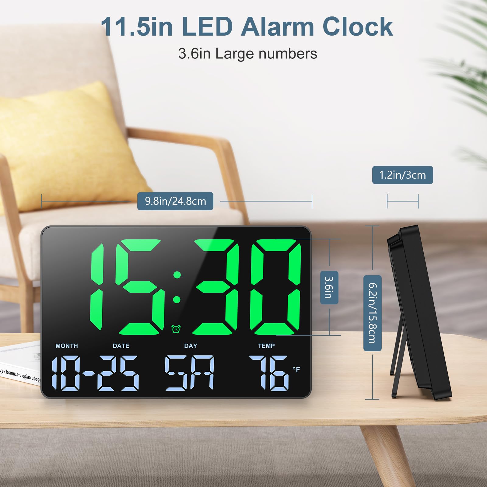 Ankilo Large Digital Wall Clock with Remote Control,11.5" LED Large Display Clock with Adjustable Brightness,12/24H, Calendar - Image 4