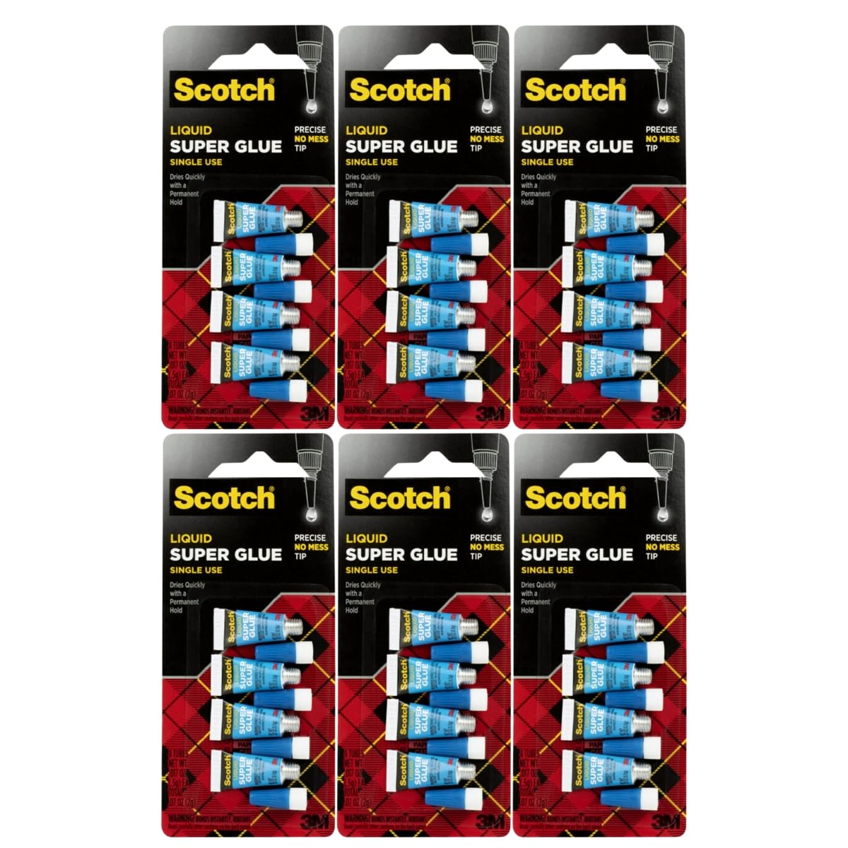 Scotch Super Glue Liquid with Precision Applicator – Fast-Drying, Clear Adhesive for Plastic, Metal, Ceramic, Wood, and More, 0.07 oz, Pack of 6