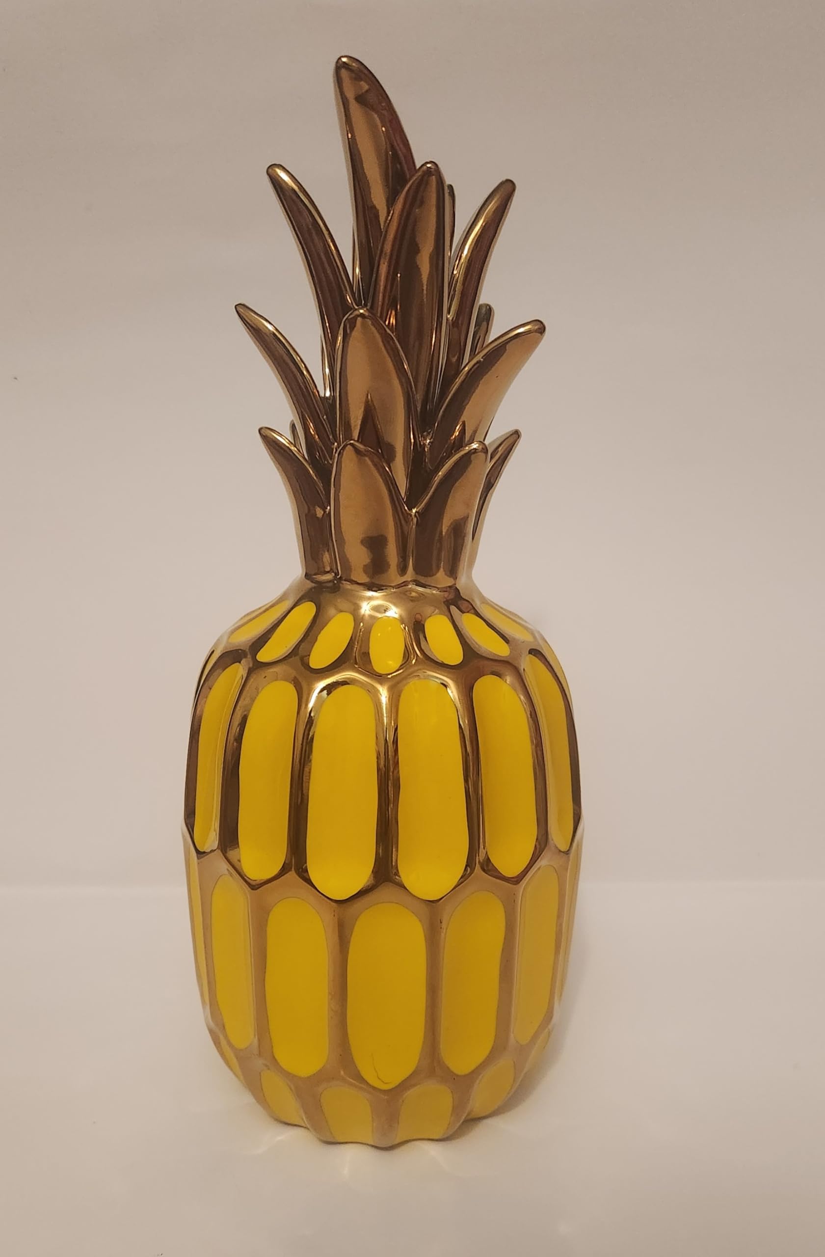 Ceramic Pineapple Figurine, Accent Piece Sculpture Home Collectible, Craft Ornament Art Statue Decoration for Interior Design, 5.75" x 5.75" x 13",