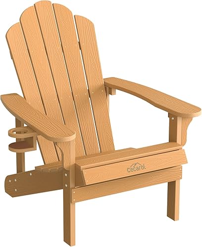 Cecarol Silla Adirondack de respaldo alto, silla de exterior con soporte para tazas, silla resistente a la intemperie para porche, jardín, patio