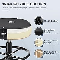 Vista 5 de Silla de dibujo con respaldo, taburete ajustable con ruedas, taburete giratorio de piel sintética para oficina, spa, estudio, mostrador de Negro