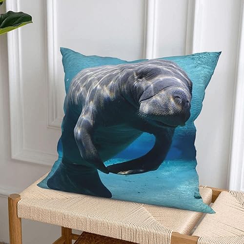 Miniatura 7 de Juego de 4 fundas de almohada cuadradas de manatí de animales marinos de 18 x 18 pulgadas, fundas decorativas modernas para sofá, dormitorio o
