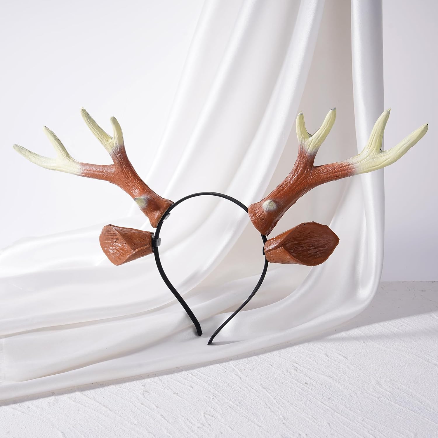 MOSTORY Deer Ear Antlers Headband - Brown Antler Headband for Deer Cosplay Renaissance Accessories, Reindeer Horns Hairband for Renfaire Fantasy Fairycore Halloween - Image 5
