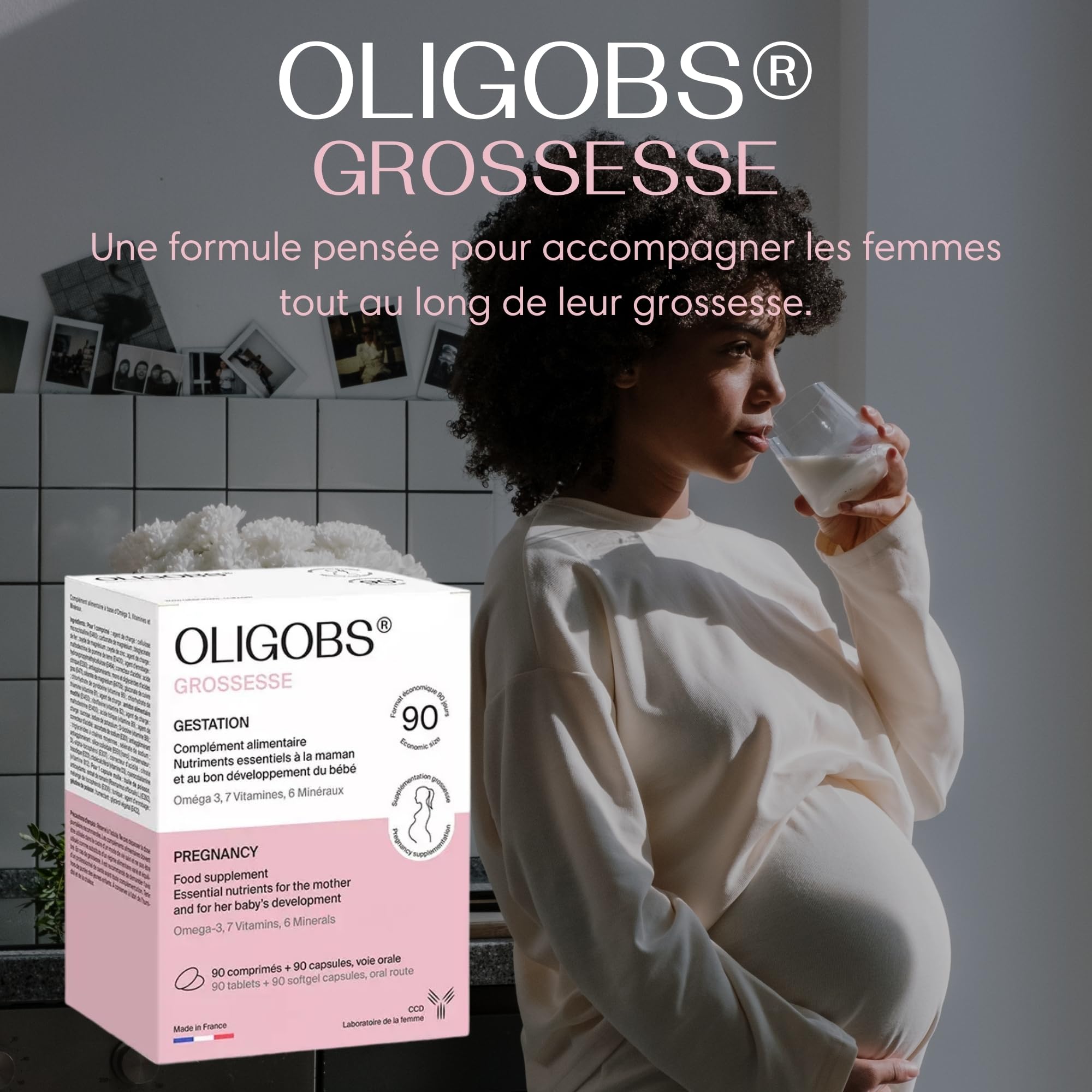 CCD Oligobs Grossesse – Complément alimentaire femme enceinte – Acide folique, DHA, fer – 90 comprimés + 90 capsules – Fabriqué en France