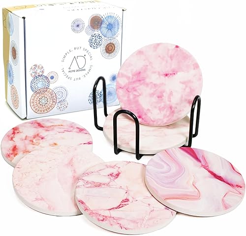 Miniatura 9 de AD Juego de 6 posavasos para absorber bebidas, redondos, de cerámica, con base de corcho, tapete de protección de mesa para tazas y tazas, oficina,