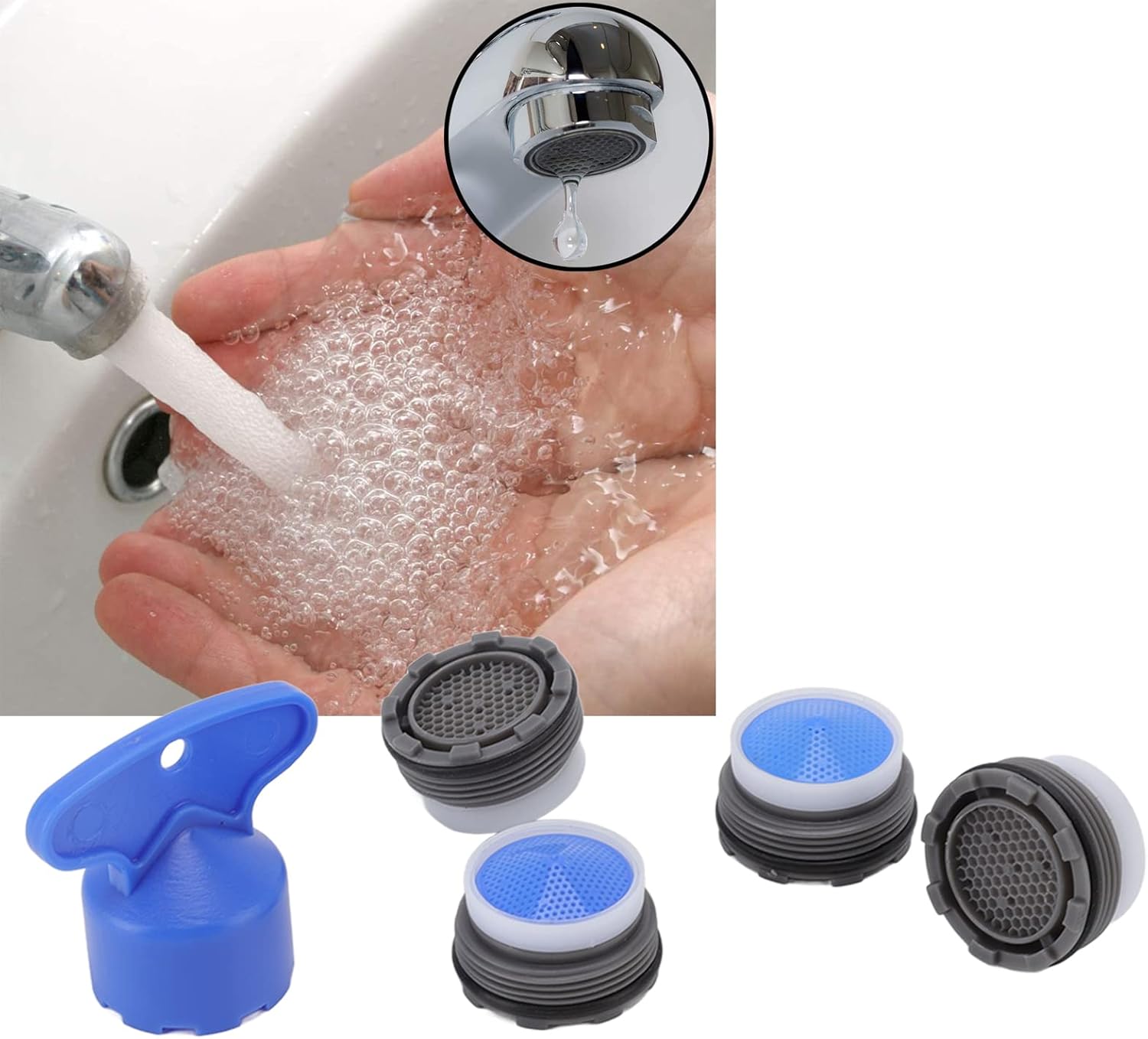 5pcs M21.5mm Faucet Aerator with Wrench Plug in Water for Bathroom Kitchen