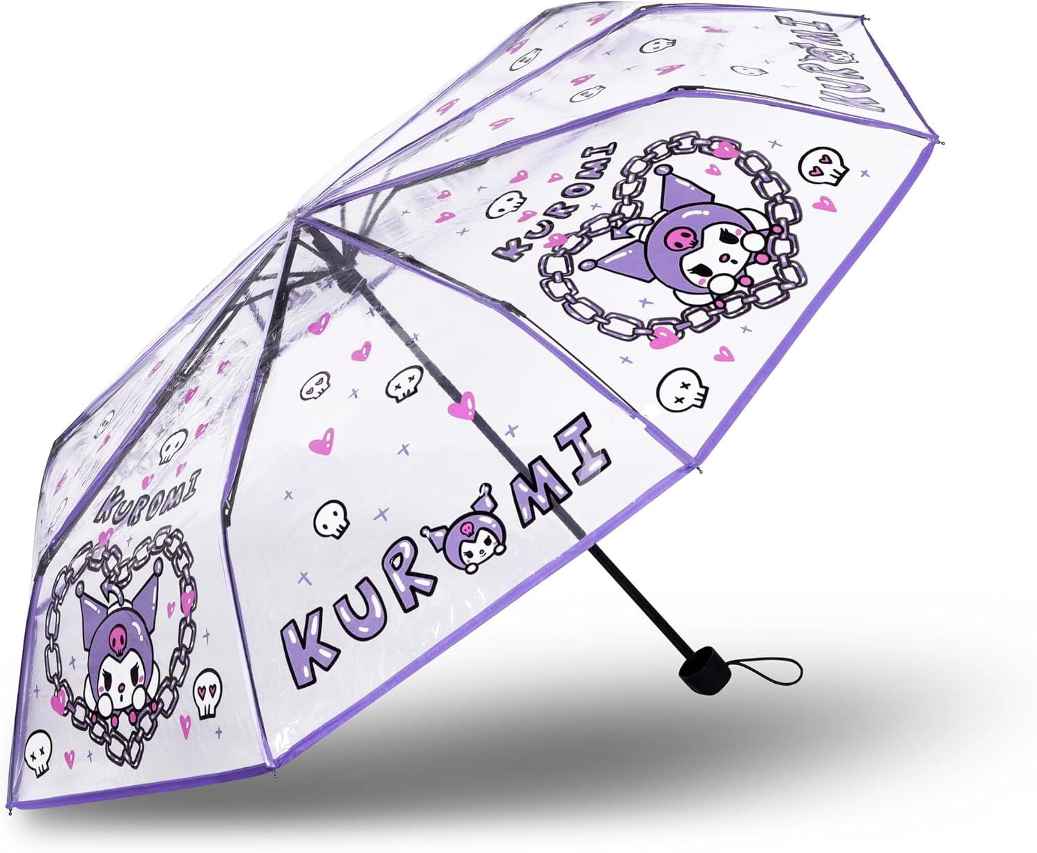 Roffatide Anime Kuromi Cute Clear Bubble 8-Rib Folding Travel Umbrella - Windproof, Waterproof, Light Protection