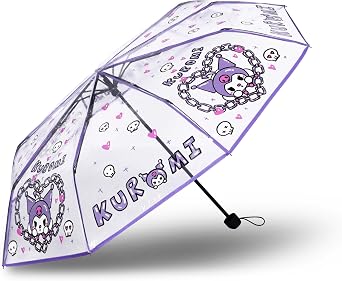 Roffatide Anime Kuromi Cute Clear Bubble 8-Rib Folding Travel Umbrella - Windproof, Waterproof, Light Protection