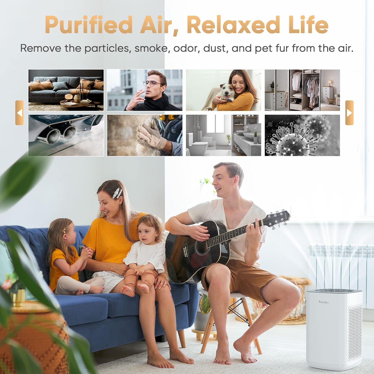 Air Purifiers for Home Large Room up to 1100 Ft² + 2PACK Replacement Filter with 3 Stage Filtration