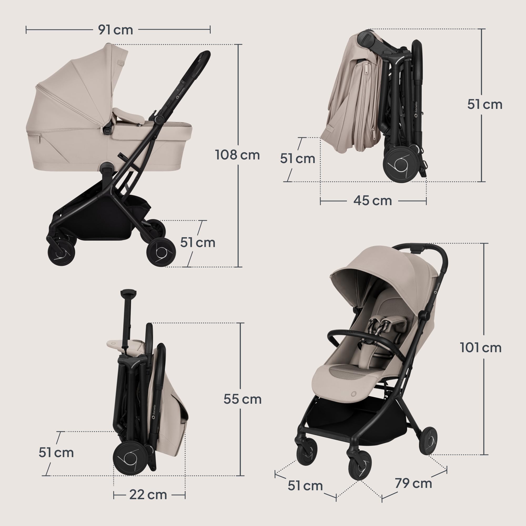 Lionelo Sia Flex Passeggino 2 in 1 (0-4 anni, 0-22 kg) Navicella Pieghevole | Ultraleggero, Compatto da Città, Chiusura con una Mano, UPF50+, Ventilazione 3D, Fibbia Magnetica, Posizione Sdraiata