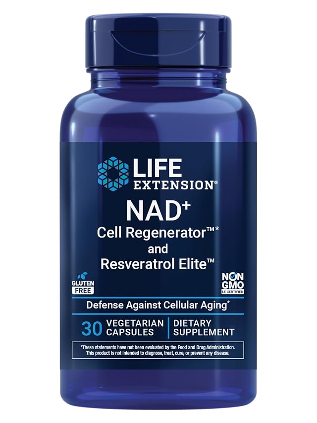 Life Extension NAD Cell Regenerator and Resveratrol Elite nicotinamide riboside Trans-resveratrol quercetin Fisetin Heart Health Healthy Aging Vegetarian