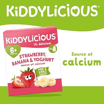 Kiddylicious Strawberry, Banana & Yoghurt Fruit Pouches - Suitable for 6+ Months - 12 Pack