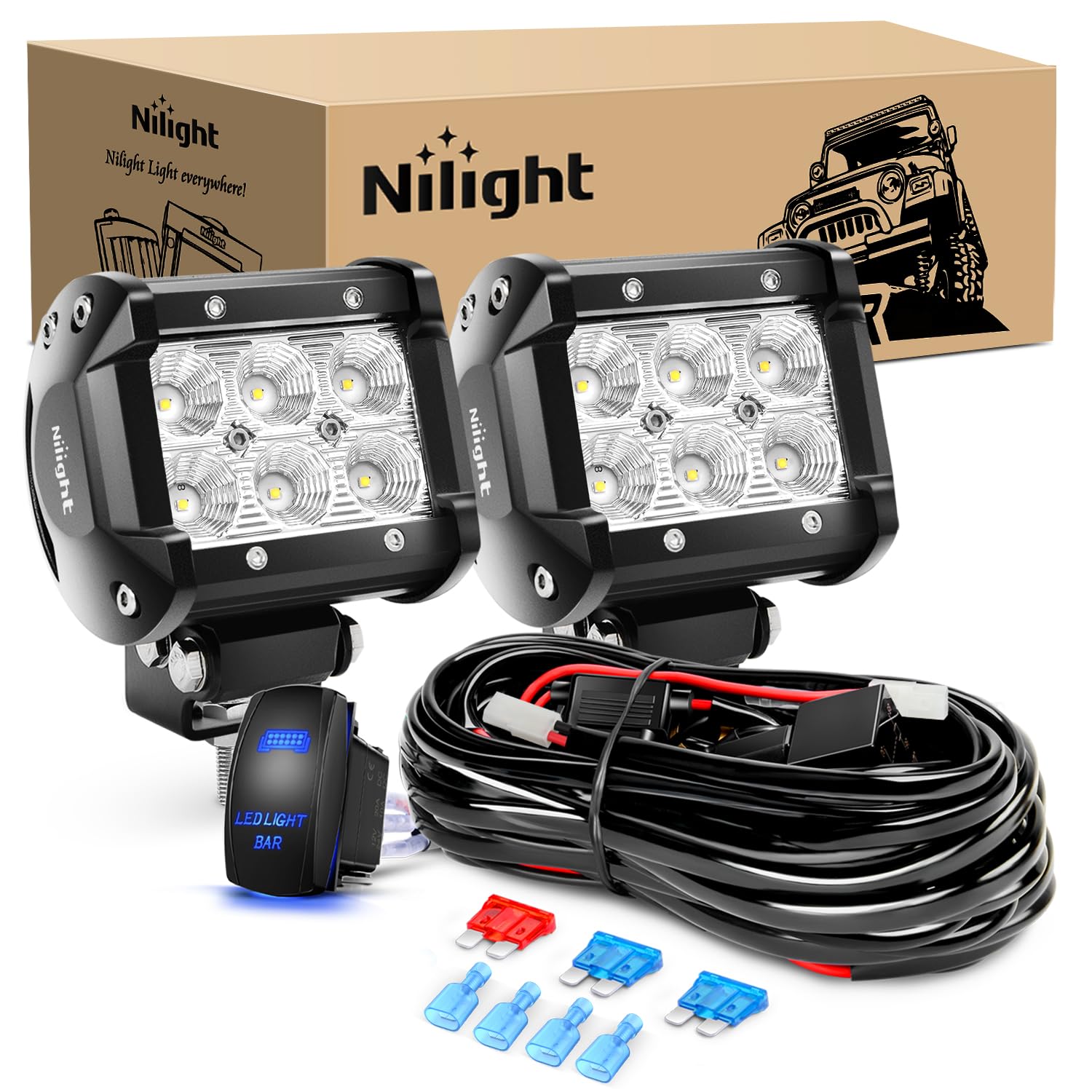 Nilight 2PCS 4 Inch Flood LED Light Pods Kit 18W