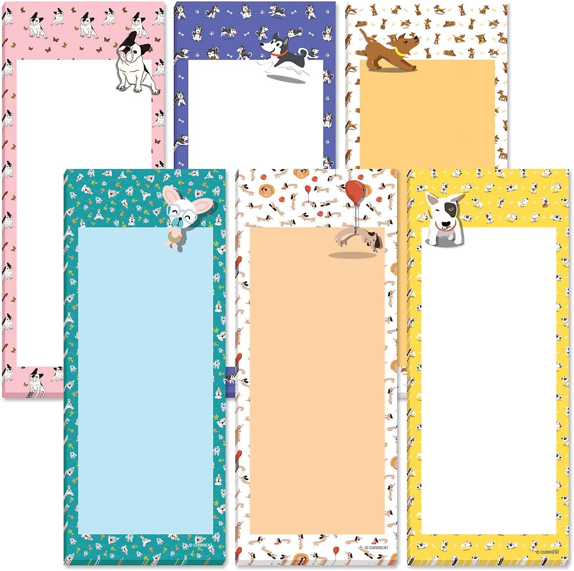 Current Playful Dogs Magnetic Notepad Set – Set of 12 (6 Designs), 30-Sheet Pads, 3.5” x 6.5” Memo Pad, Shopping List, To-Do Notes, Printed in the USA