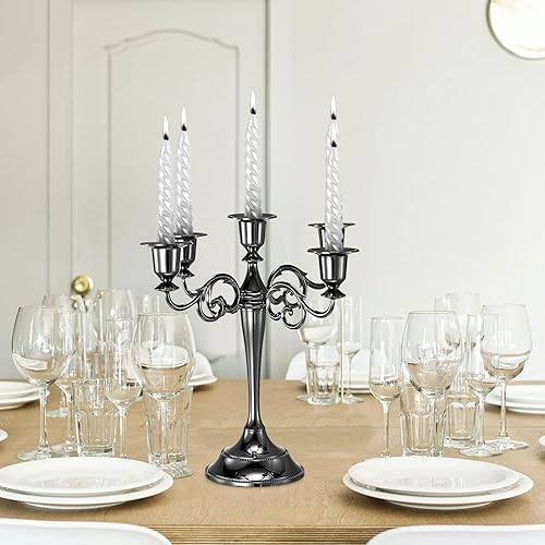 Miniatura 5 de PATIKIL Portavelas de candelabro, soporte de metal de 5 brazos para velas cónicas, soporte de vela de 10.5 pulgadas de alto para decoración del
