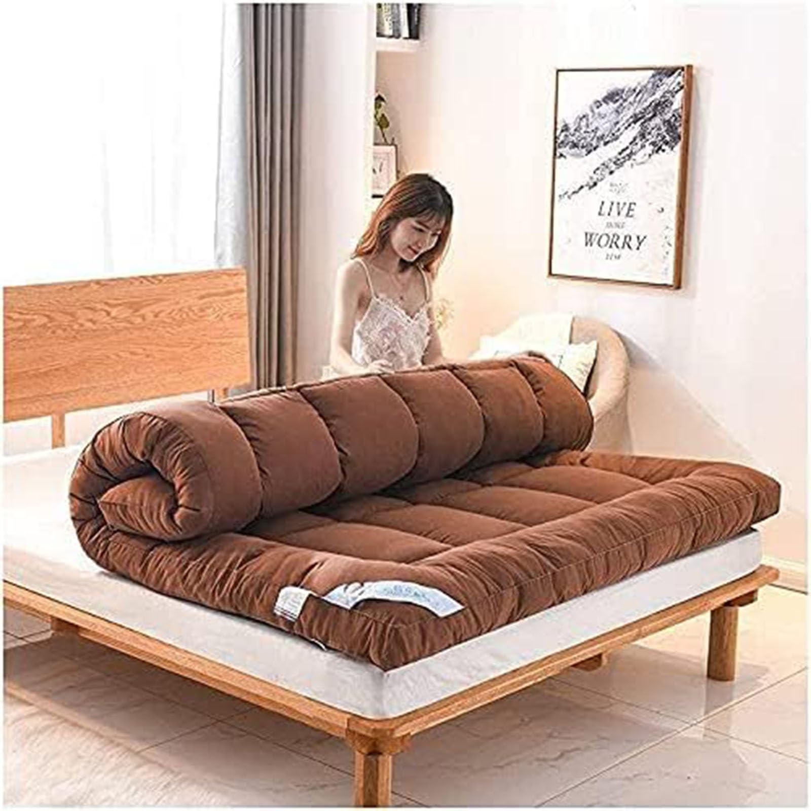 Materasso futon giapponese portatile, comodo e pieghevole, ideale per campeggio, letto matrimoniale o matrimoniale, facile da riporre, biancheria da letto da viaggio leggera e morbida