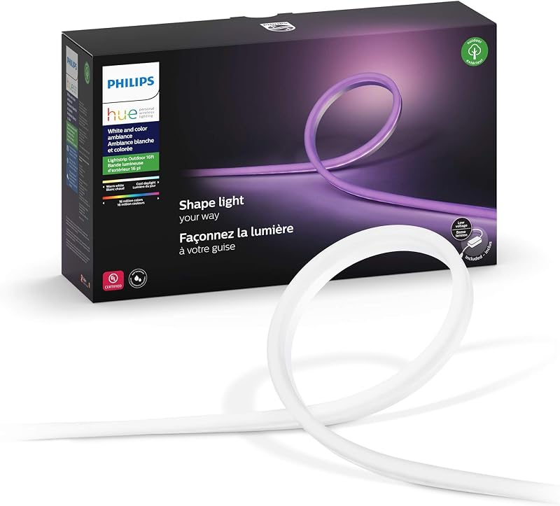 Hue White & Color Ambiance Outdoor LightStrip 5m/16ft (Requires Hue Hub, Works with Amazon Alexa Apple HomeKit and Google Assistant) (530931)