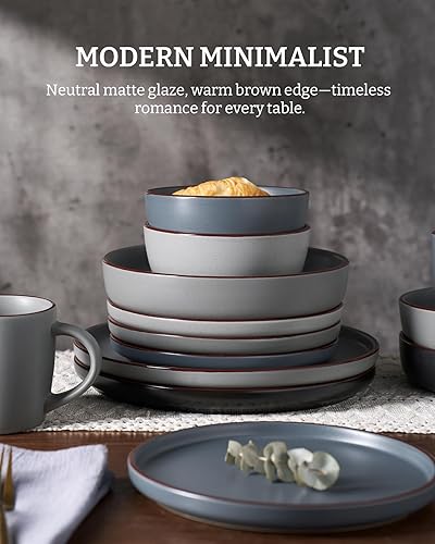 Miniatura 5 de Famiware Mercury - Juego de platos y cuencos de cerámica, 12 piezas, apto para 4 personas, microondas y lavavajillas, multicolor