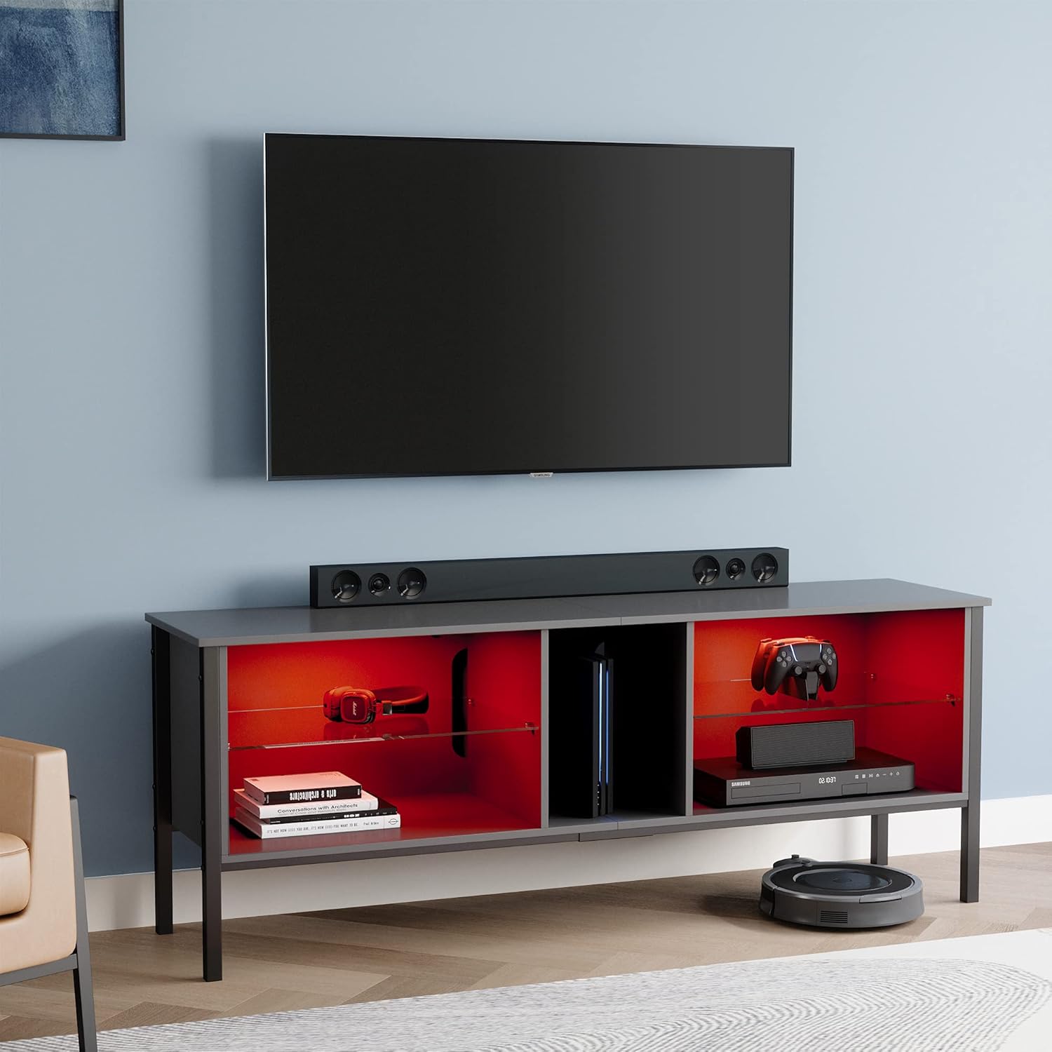 Bestier 63 Modern TV Stand 20 Color LED Entertainment Center,TV Console High Glass Television Stands with 2-Layers Storage Cabinet Media Player Wall Mounted for Living Bedroom up to 75 inch TV : Home & Kitchen