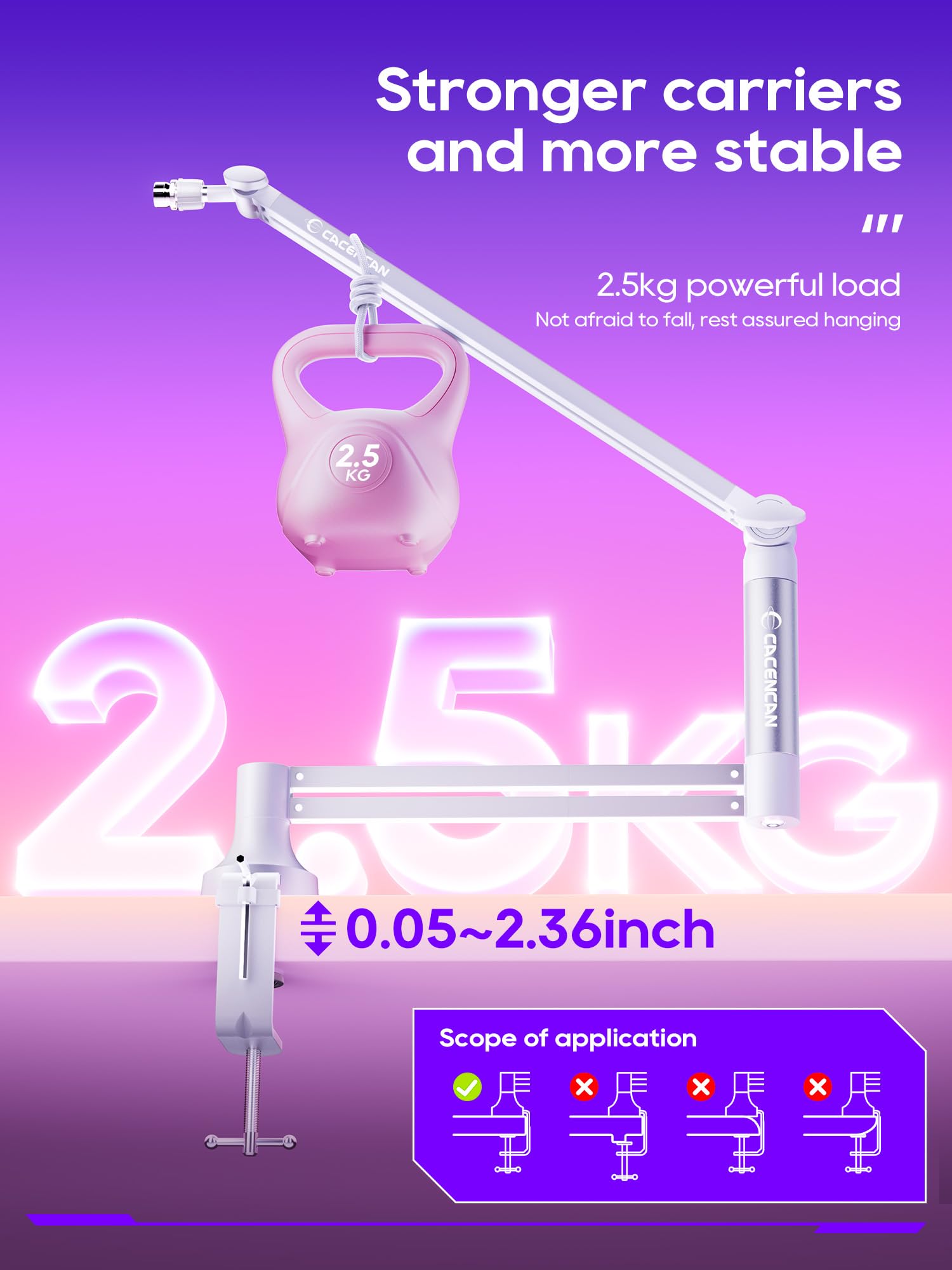 M05 Pro Bras de microphone rotatif à 360° avec support de bureau, bras de microphone pliable avec adaptateur à vis de 3/8" à 5/8", bras de microphone pour streaming en direct, jeux (blanc)