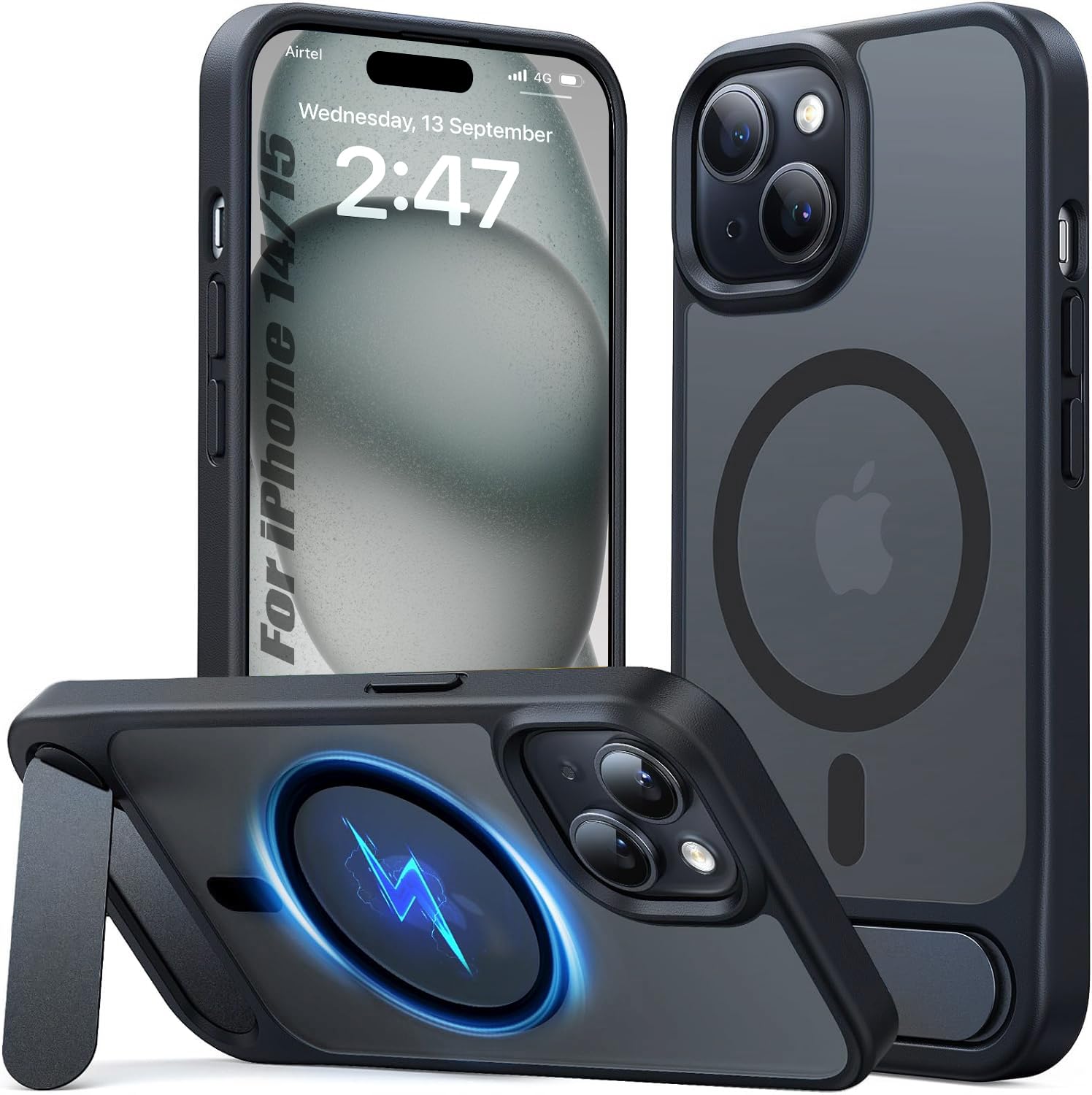 Enflamo Matte Back Cover Case Compatible with Stand Magnatic Designed for iPhone 15 & iPhone 14 | Ultra Hybrid Camera Bump Protection (Black) (B0D4J8XNHJ) Amazon Price History, Amazon Price Tracker