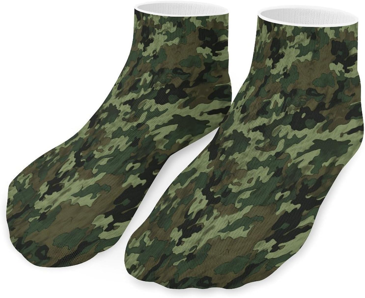 Socks for Men Women 5 Pairs Short Ankle Socks | Green Military Camo Low Cut Casual Crew Sock Cute Breathable Athletic Socks Non Slip No Show Sock