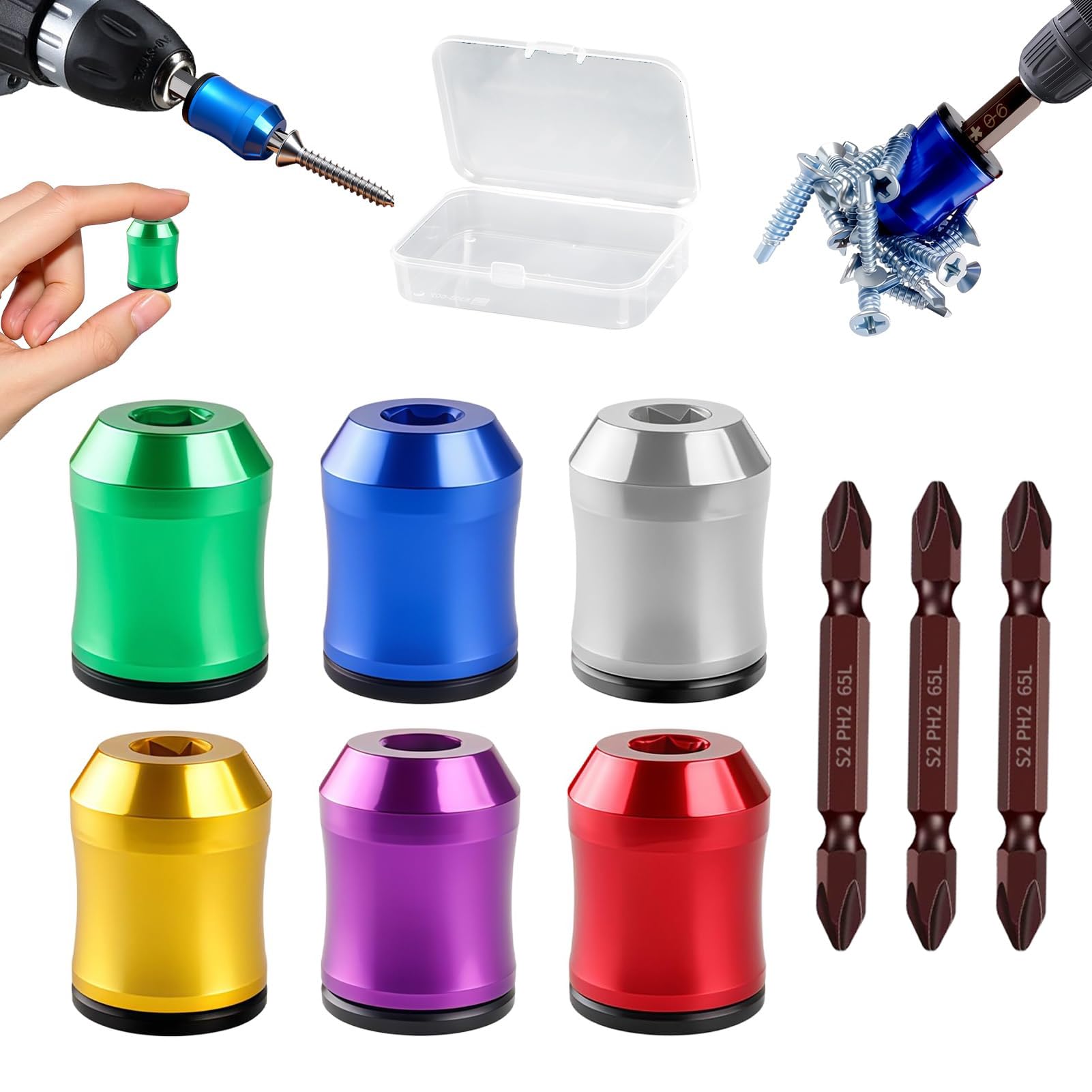 6 Pcs Screwdriver Head Magnetic Ring, Magnetic Drill Bit Holder (9)