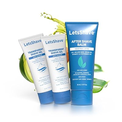 Letsshave Travel Shave Combo for Men | After Shave Balm 30ml + Transparent Shaving Gel 2×15ml | Shaving Without Water | 