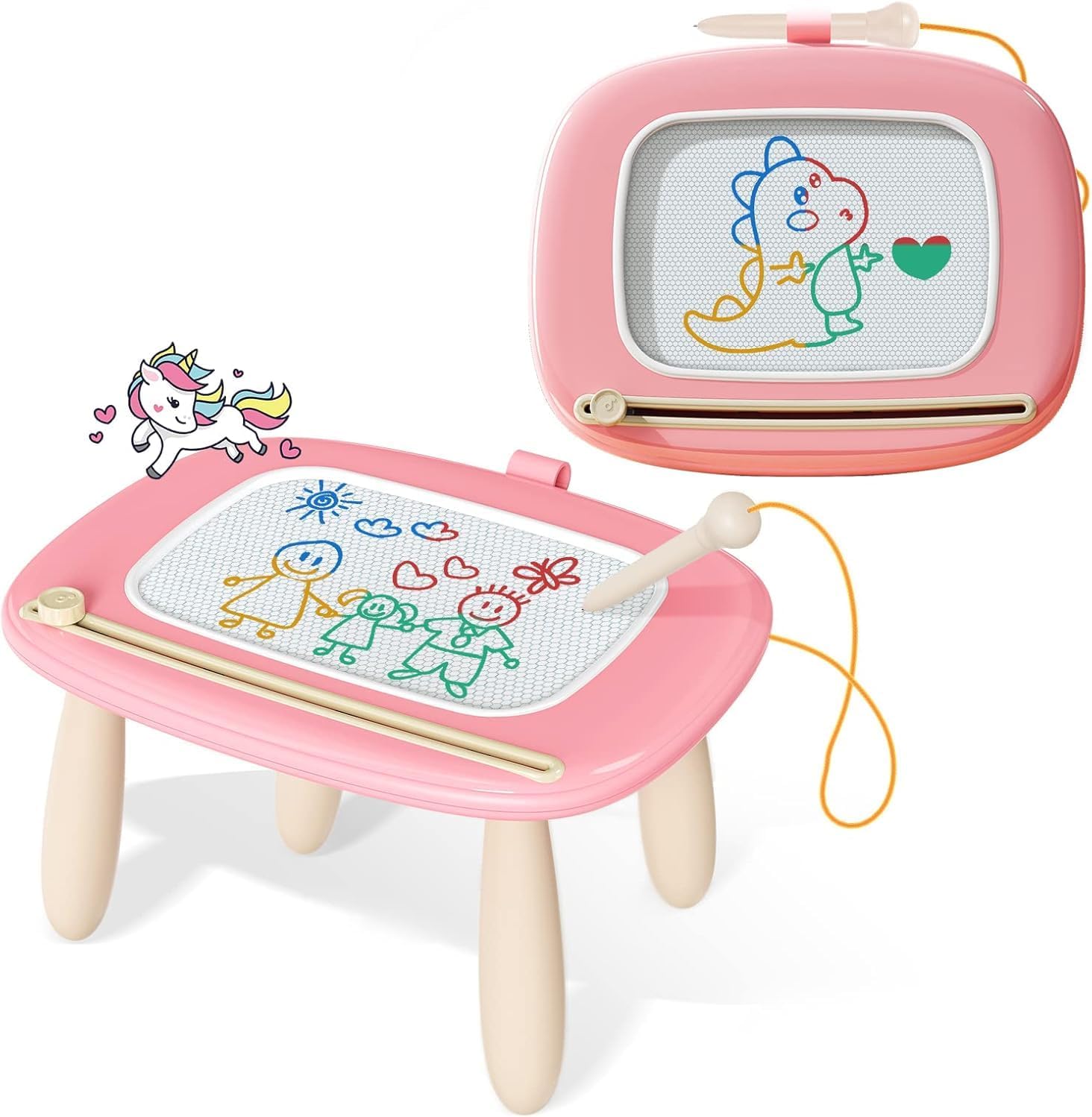 Kikidex Toys for Girls 1-3 Years Magnetic Drawing Board 1st 2th 3rd Toddler Birthday Doodle Board Preschool Learning Educational Erasable Sketch Pad (Soft Pink)