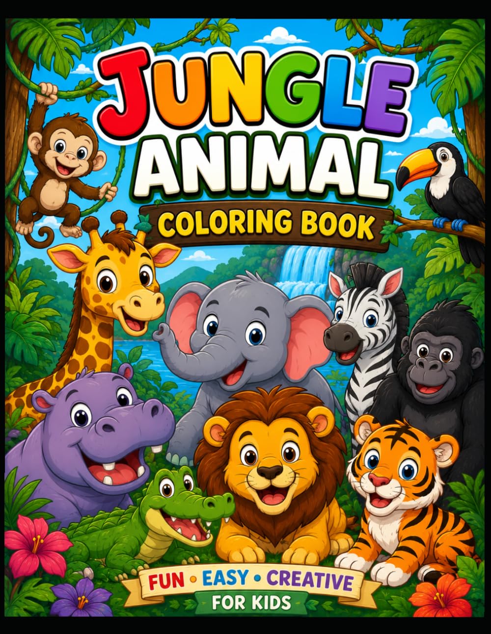 JUNGLE ANIMALS : A Fun Coloring Book For Kids Aged 3 to 6