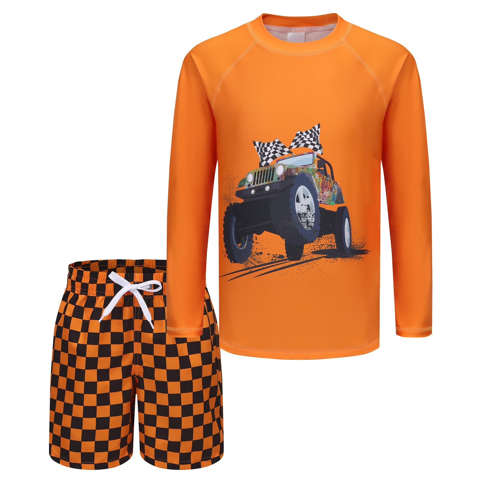 Boys Two Piece Rash Guard Swimsuits Set with Swim Trunk Kids Long Sleeve Bathing Suit Swimwear Set