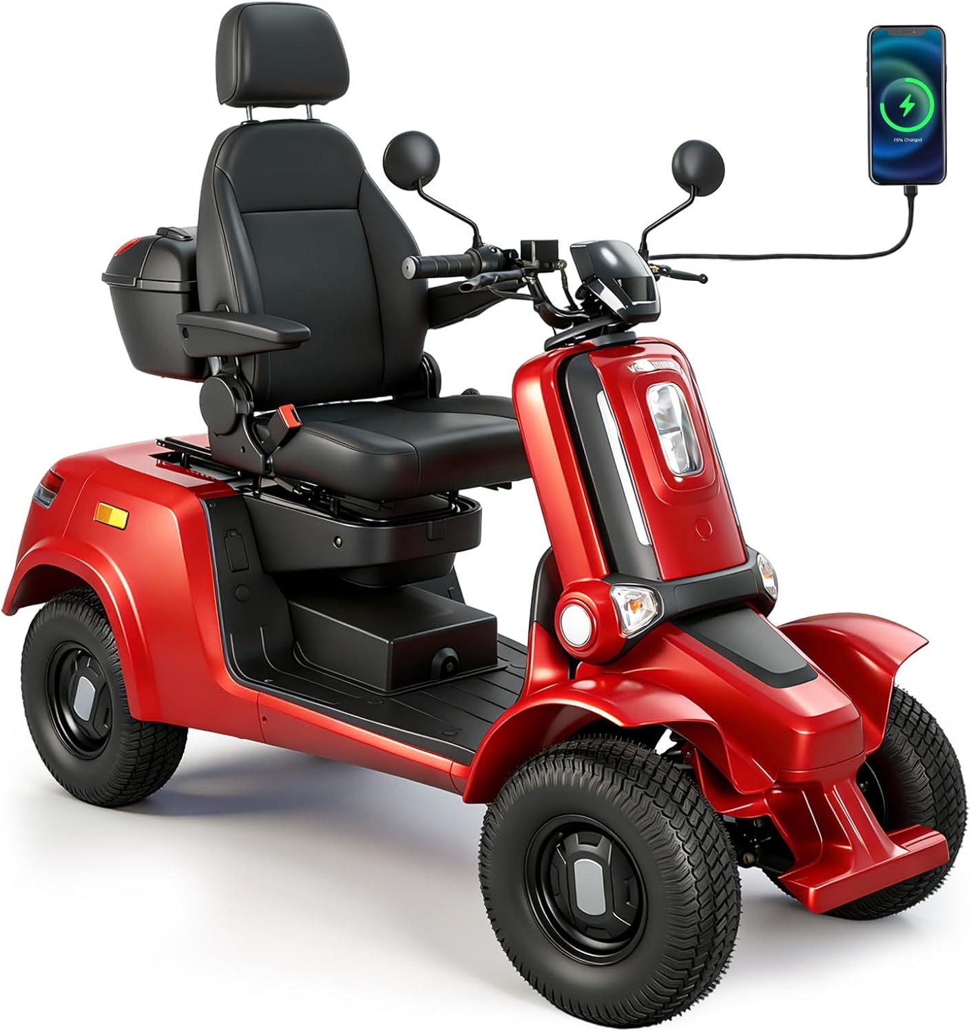 Heavy Duty 4-Wheel Mobility Scooter 500lbs, Powerful 1000W All Terrain Electric Powered Mobility Cart with Thickened Movable Seat, Long Range Battery Remote Key for Seniors & Adults