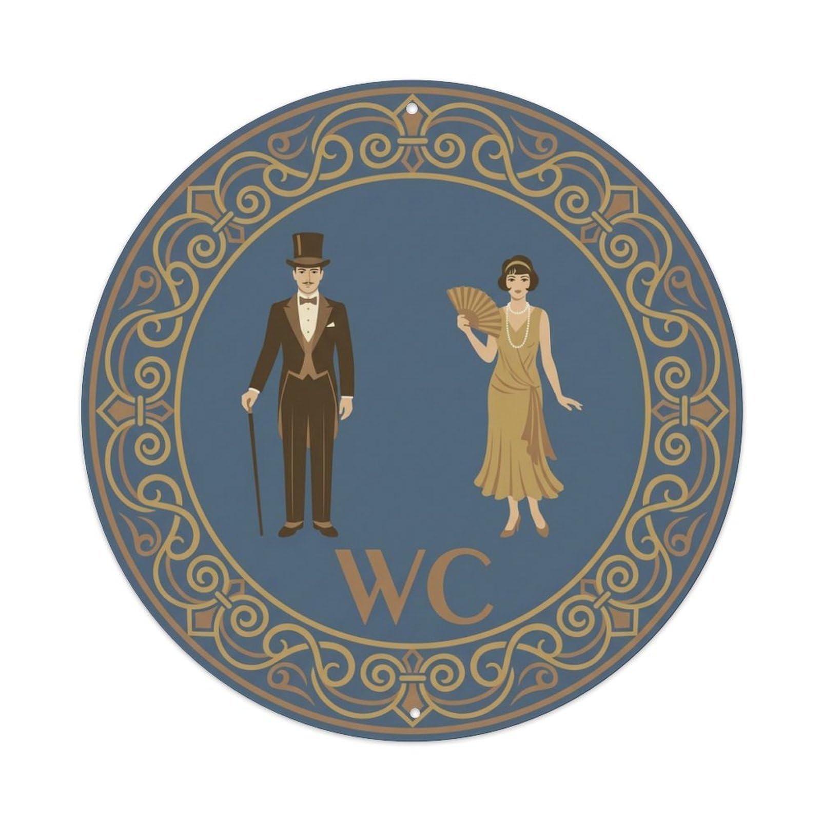 WC Art Deco Restroom Sign Ladies Gents Metal Tin Sign