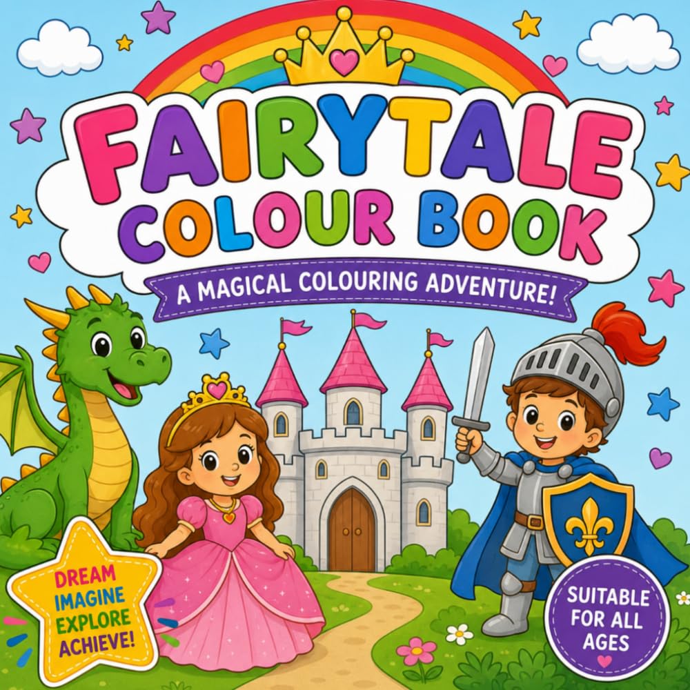 Fairytale colouring book for kids ages 4-10:Princesses, Dragons,Princes. Castles and magical adventures