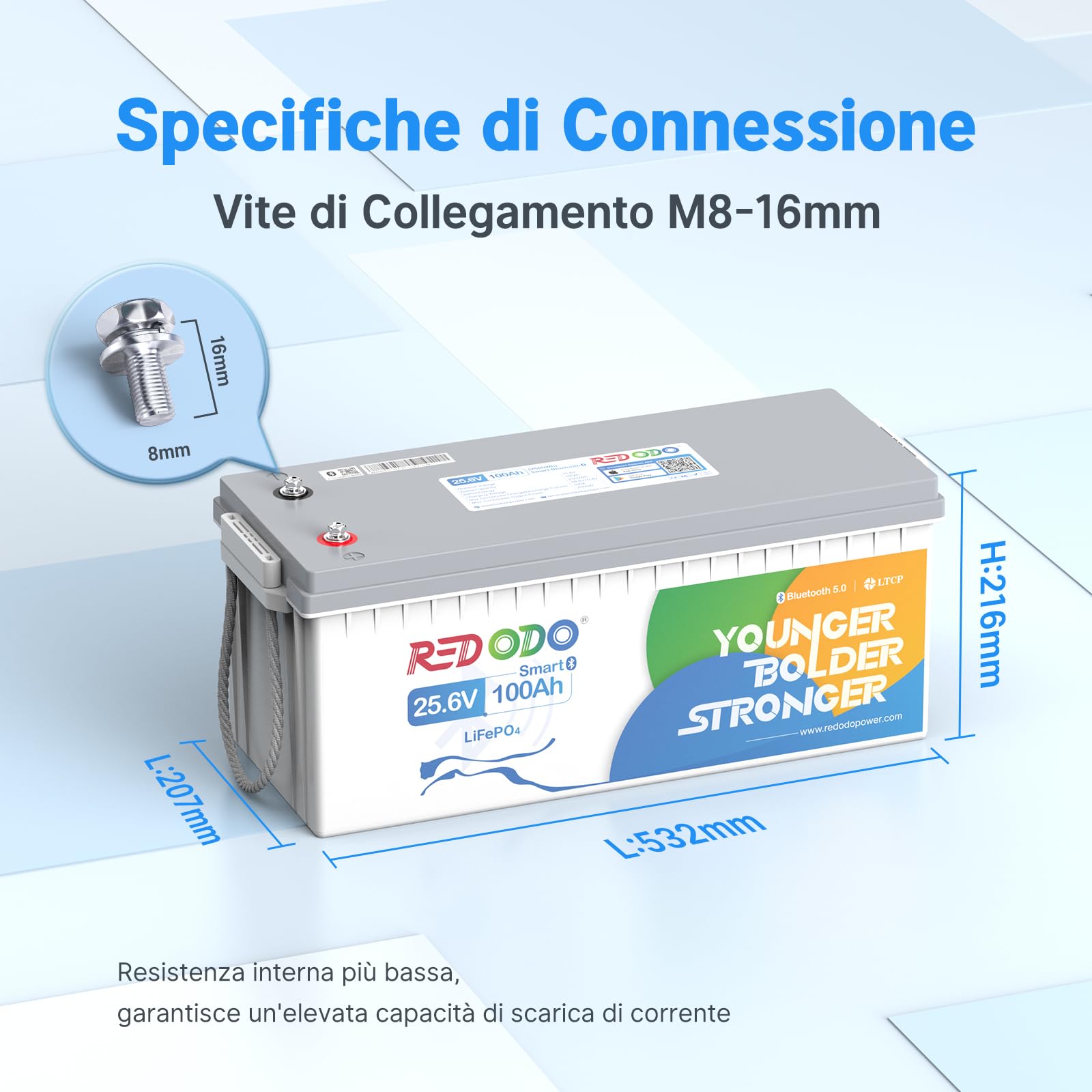 Redodo 24V 100Ah Bluetooth Batteria Litio 2560Wh Batteria LiFePO4 con Bassa Temperatura BMS 100A 4000-15000 Cicli Profondi 10 Anni di Vita batteria 100ah per Camper Sistemi Solari Off-Grid Casa Barca