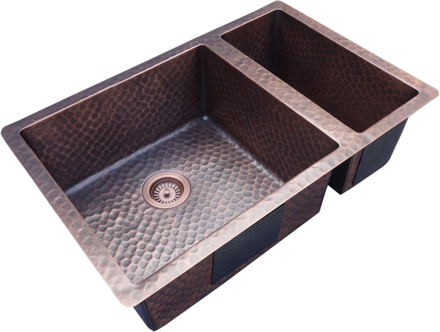 CT Copper Tailor Copper Undermount Kitchen Sink,31.5"W x 20.5"D x 10"H,70/30 Double Bowl,16 Gauge Thick,Light Hammered-Medium Patina,CK73U
