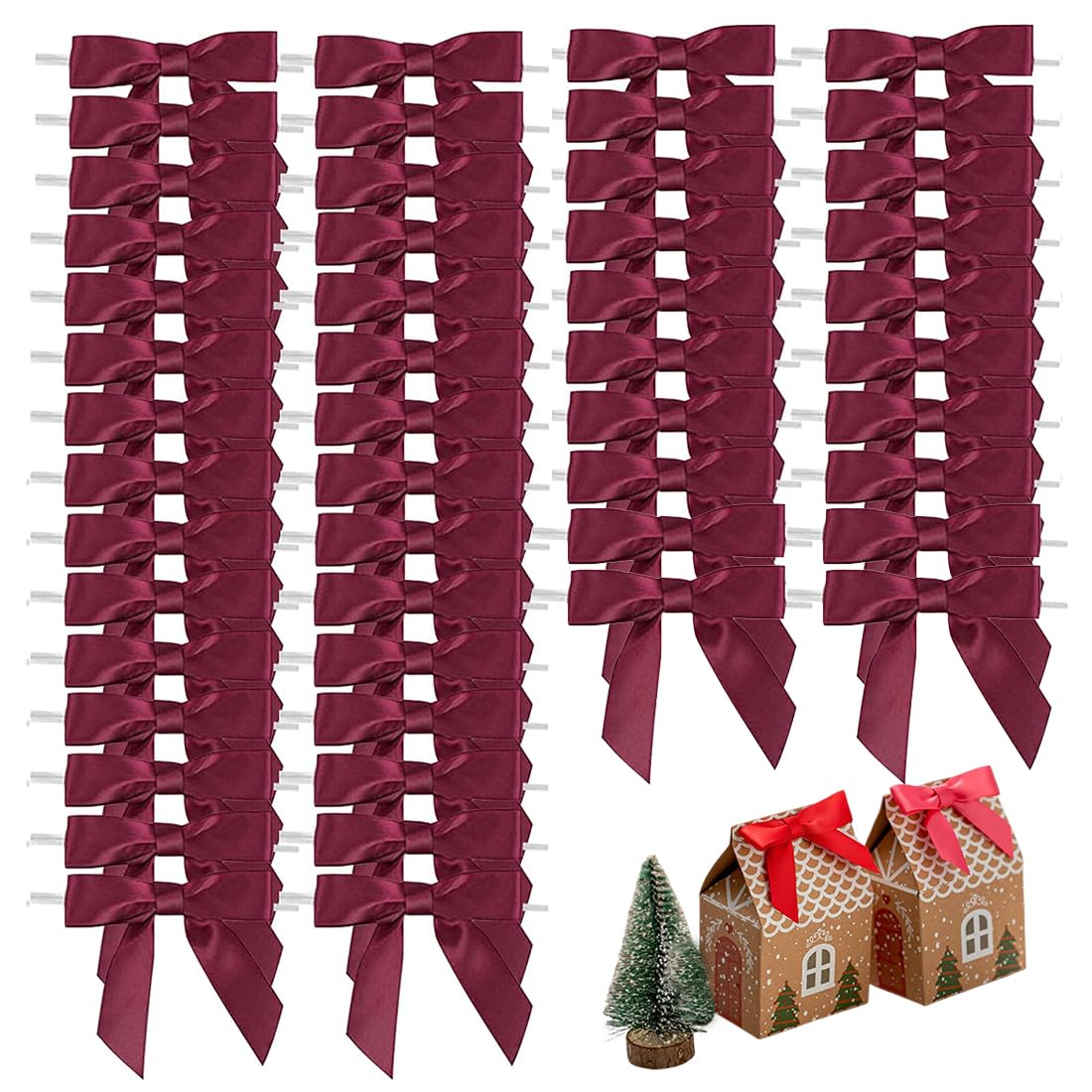 50 Pcs Lazos De Regalo Vino Rojo Pequeños Lazos Decoración Para Navidad Bodas Y Envoltorios De Regalo