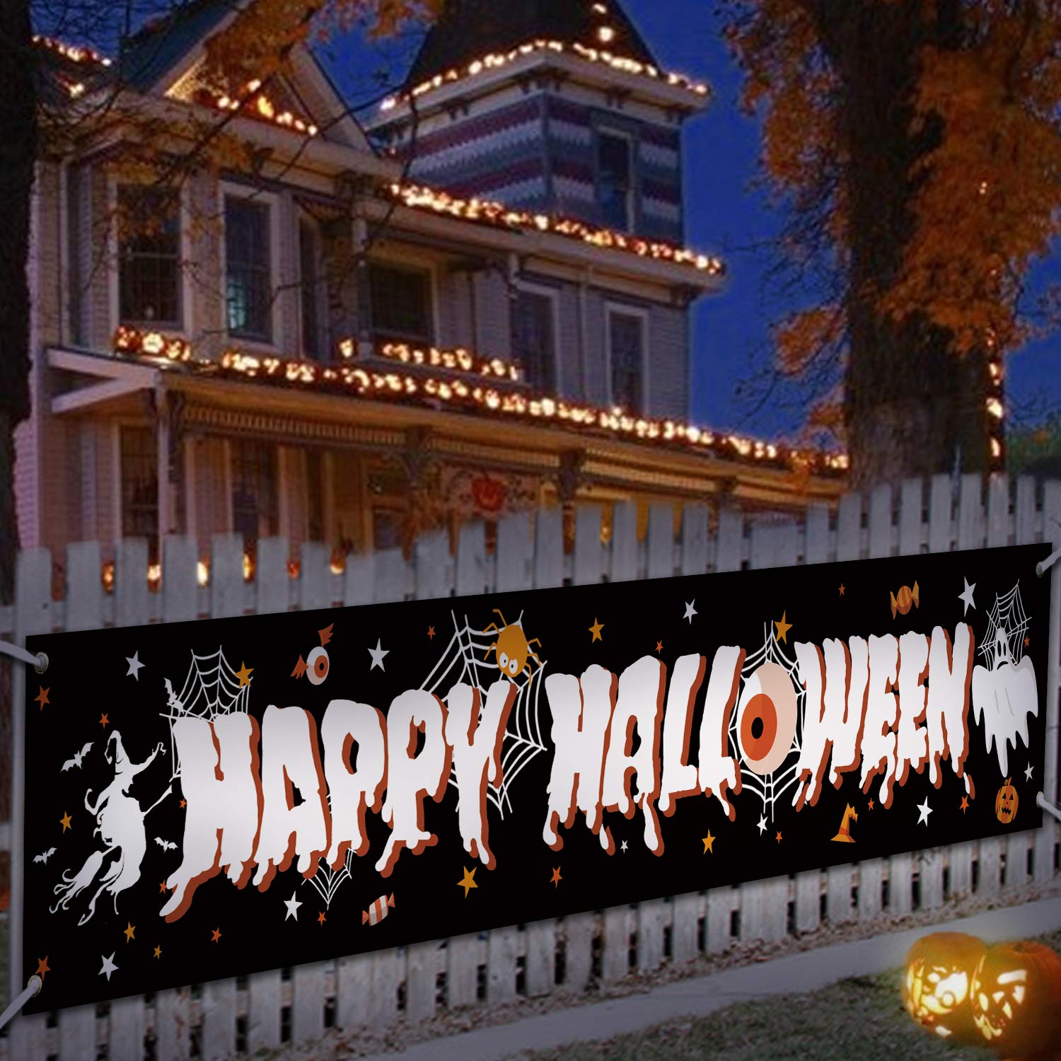 Happy Halloween Foil Balloons Banner - 14 Letter Set For Party Backdrop & Yard Decor
