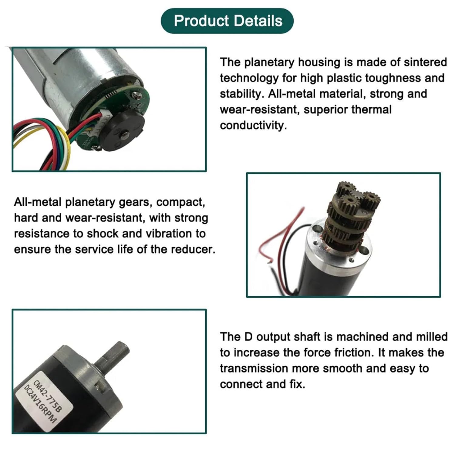42MM Planetary Gear Motor DC Motor Adjustable Speed with Encoder High Torque Low Noise Positive and Reverse Rotation(24V 30RPM)