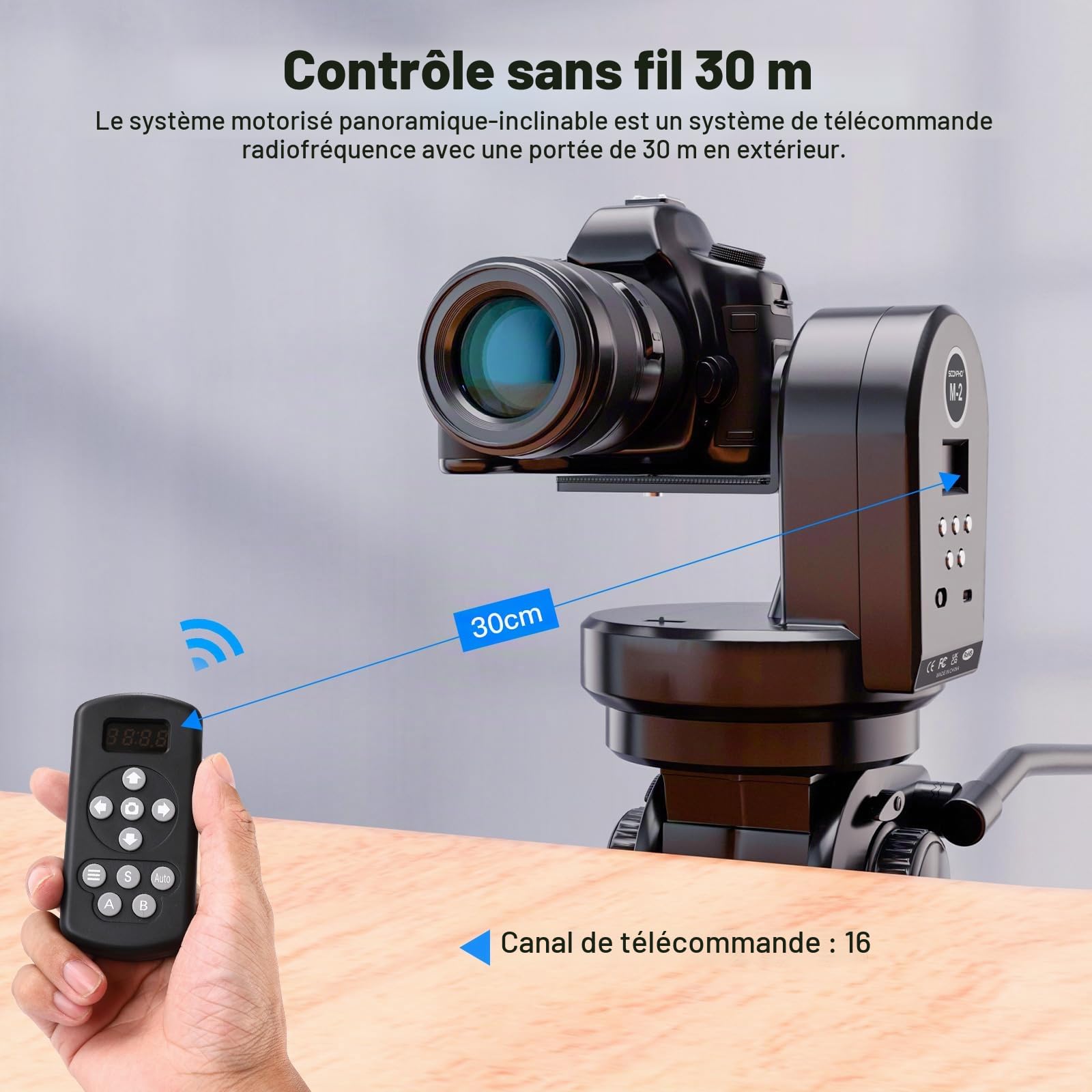 Soonpho M2 Tête de trépied panoramique électrique motorisée à 360 degrés avec Pince pour téléphone et télécommande et Reconnaissance des gestes AB Deux Points pour DSLR,Trépied,Téléphone