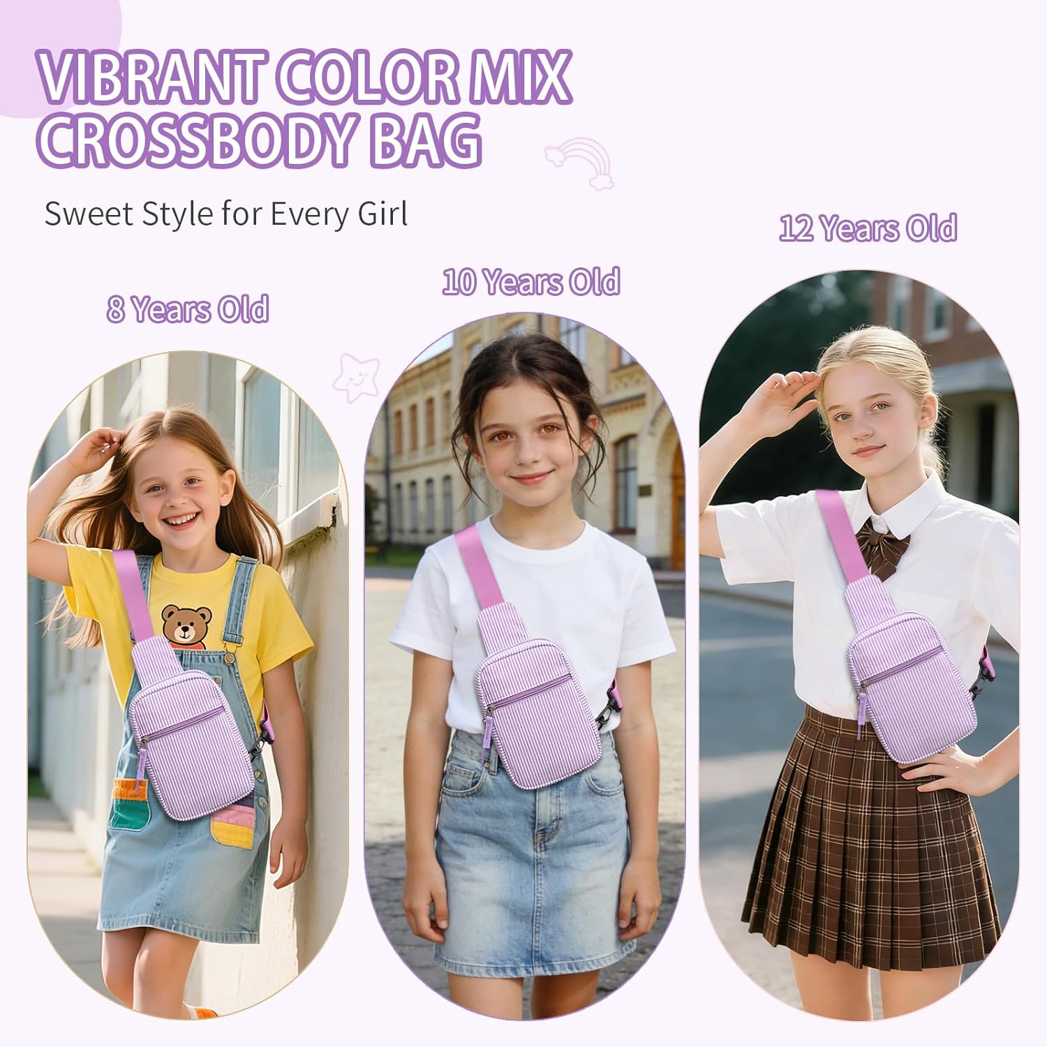 Easter Basket Stuffers Birthday Gifts for 8 9 10 11 12 Year Old Teens Girls Kids, Stripes Fanny Pack Crossbody Bag Small Sling Belt Bags Purse, Teen Girl Fashion Gift Trendy Stuff for Travel - Image 3