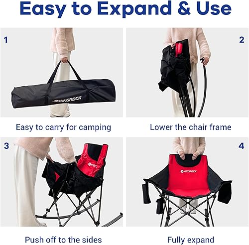 Miniatura 4 de KINGROCK Silla mecedora de gran tamaño con reposacabezas y bolsa de transporte, sillas de campamento portátiles plegables de capacidad para adultos,