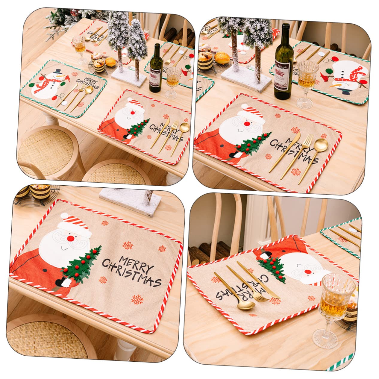 TOPBATHY 5 Piezas Decoración Navideña Mantel De Papá Noel Manteles Individuales De Algodón Tapete De Mesa De Comedor De Navidad Manteles De Cocina Manteles De Navidad Rojo Tela